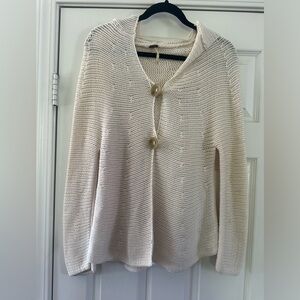 Free People Cream Hooded Knit Button Sweater Size XS Two oversize buttons